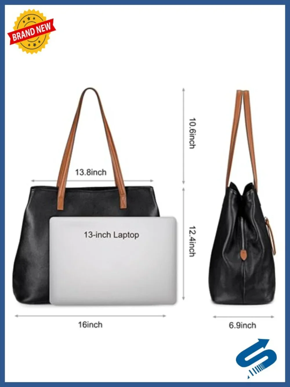 Genuine Leather Hobo Bag Large Shoulder Tote Fits 13'' Laptop 3 Compartments